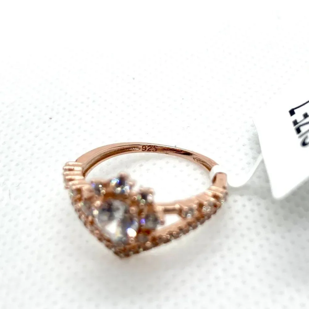 SIZE 7 925 Rose Gold Plated Snowflake Wishbone Ring